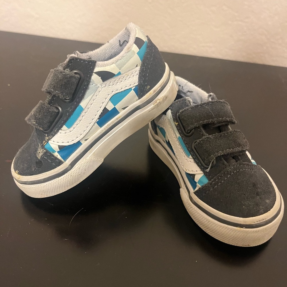 Toddler Blue & White Velcro Vans-size 4